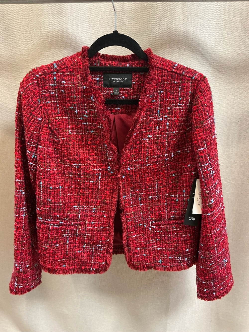Liverpool Collarless Boucle Jacket Red